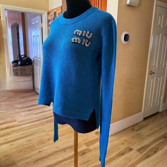 MIU MIU CASHMERE LOGO SWEATER SIZE 40 IT, S/XS US